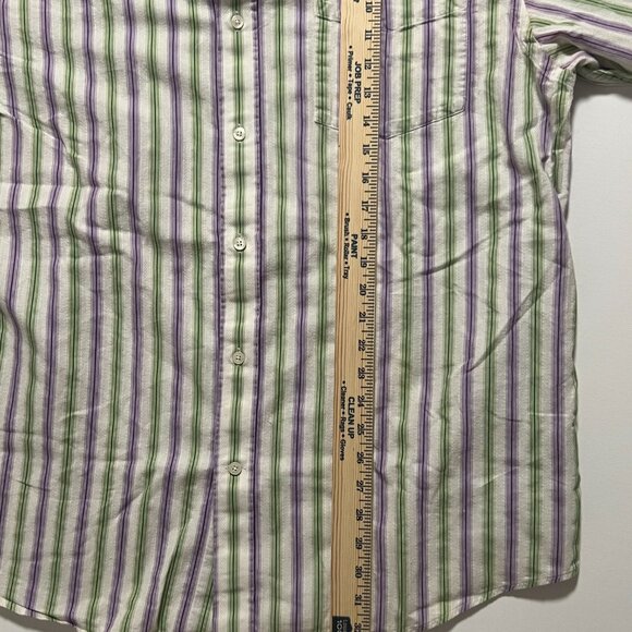 Sean John Shirt Long Sleeve Button White w/ Purple Green Stripes Men's size XXL - Picture 4 of 7